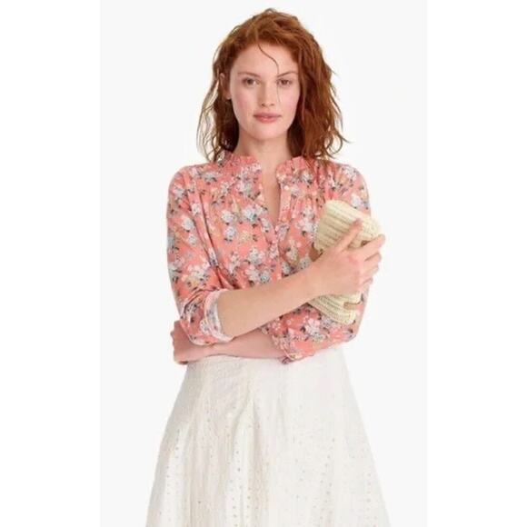 J.Crew Liberty Fabric Josephine Pink Floral Ruffle Popover Shirt Blouse, Size 10 - Picture 14 of 14